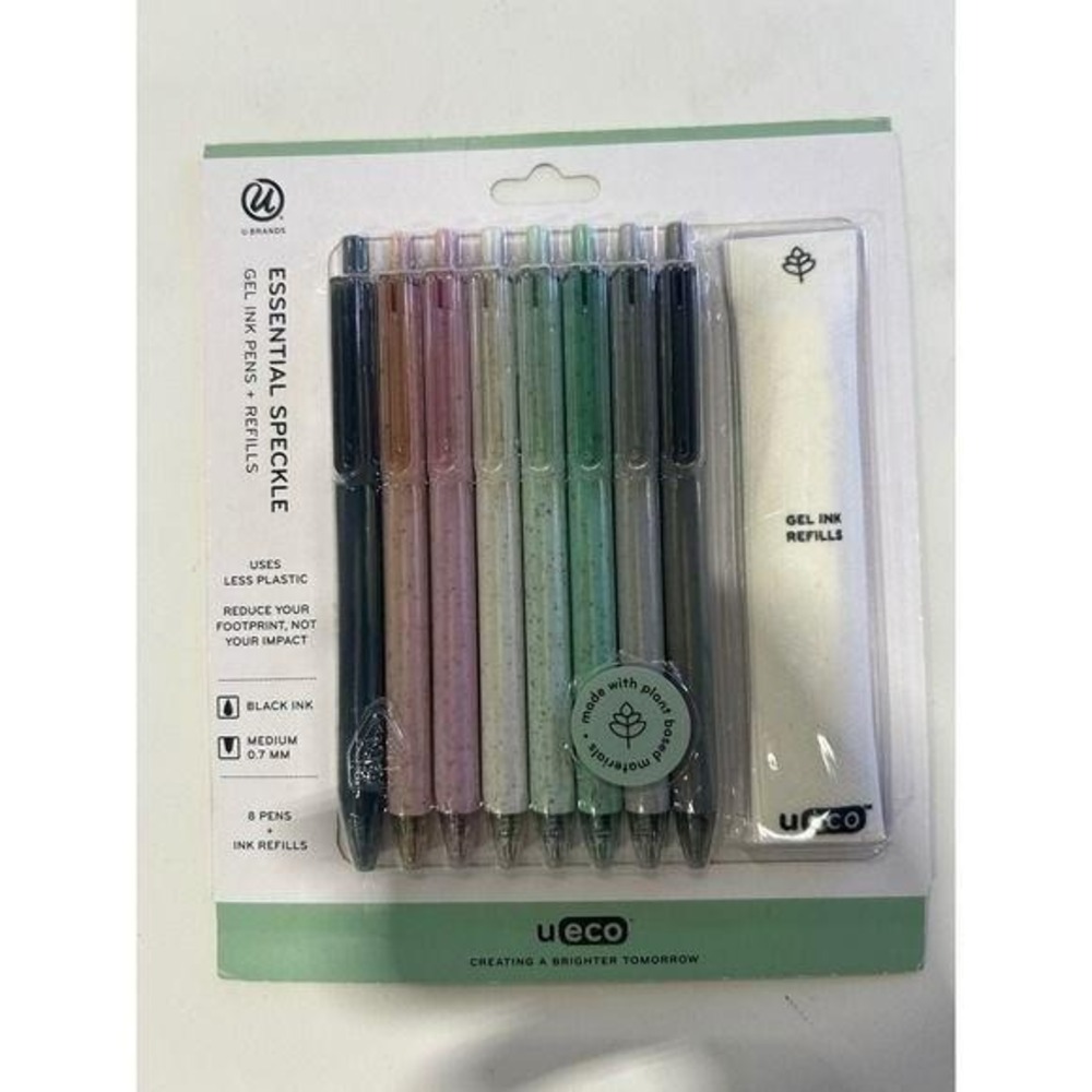 U Brands U-Eco Essential Speckle Gel Ink Pens 8 Count + Refills Black Ink 0.7mm